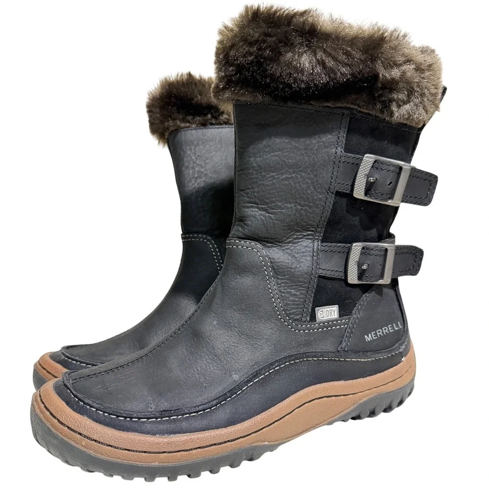 Merrell Women's Waterproof Winter Boots 200g Thinsulate Black Fur Lined Gorpcore